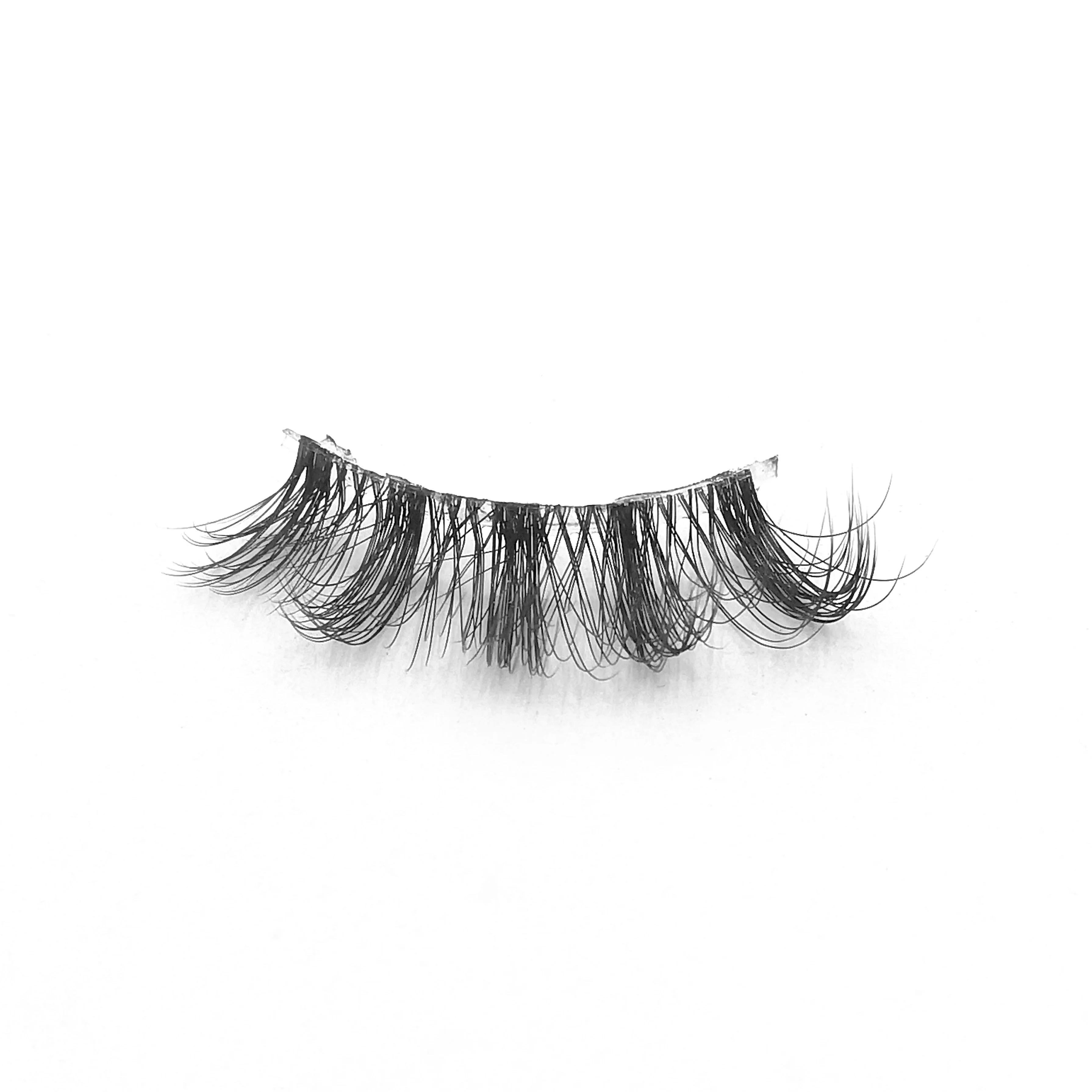 AJH17 half strip false lashes Cruelty Free Clear invisible Band faux Mink Synthetic 3d Natural Wholesale 9-12mm