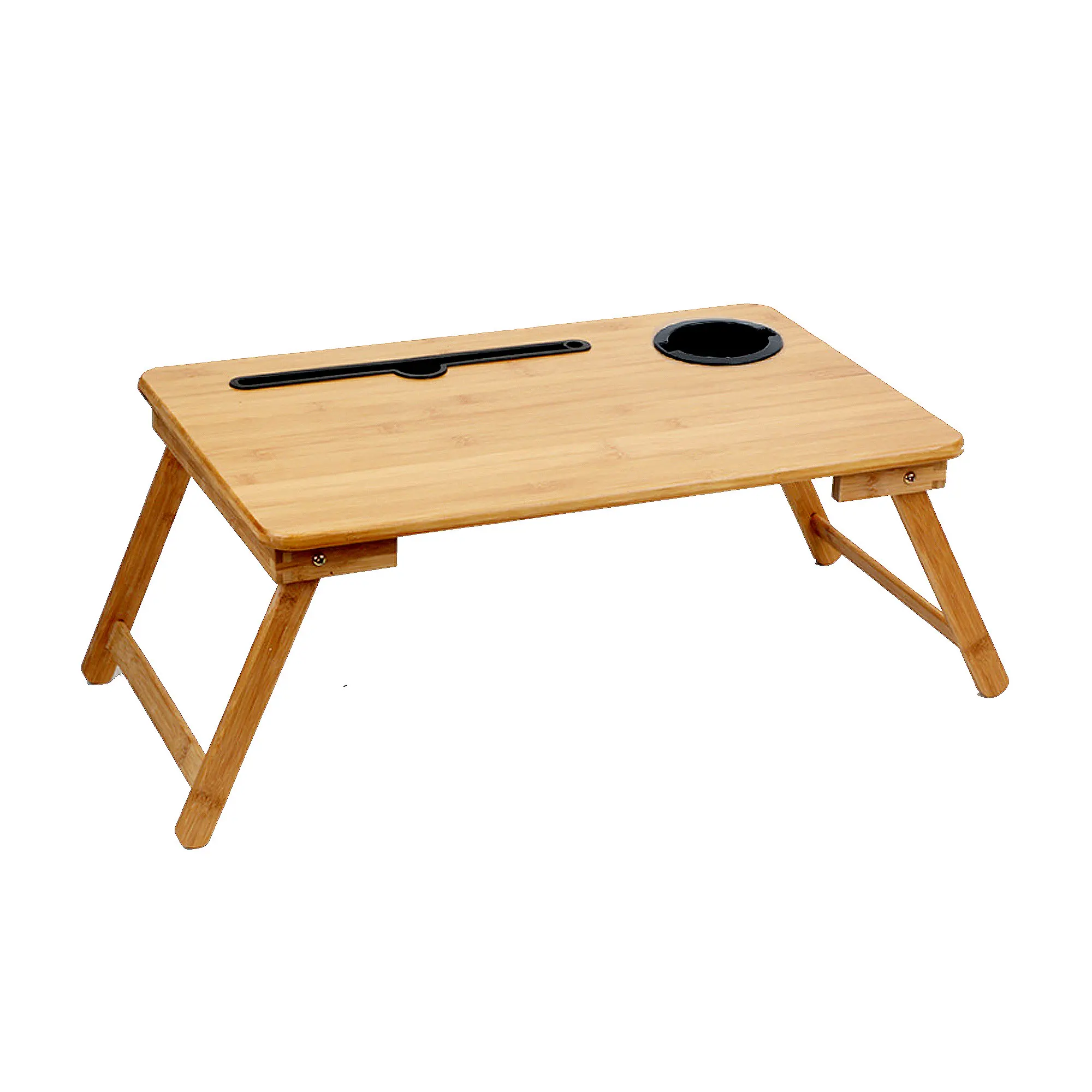 Hot Selling Solid Bamboo Foldable Laptop Table Breakfast Serving Bed Tray Notebook Computer Desk with Cup Holder