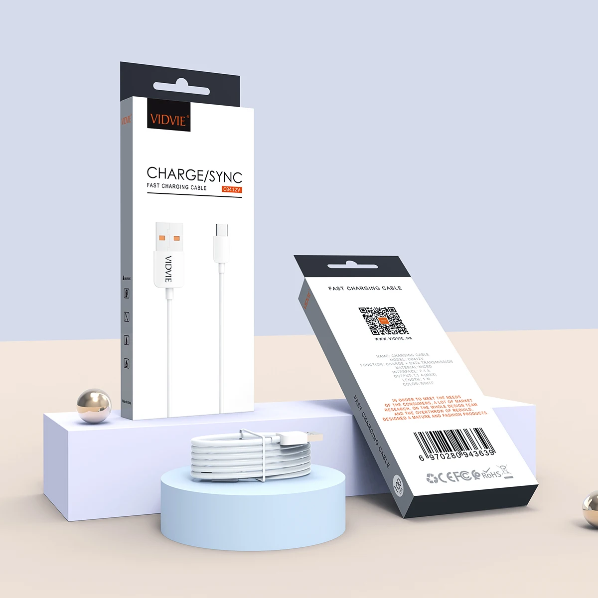 
VIDVIE Cheap Hot Selling USB 2.0 Type A to Micro USB Cable Data Sync 1M White V8 Cable Micro Cabo For Samsung 