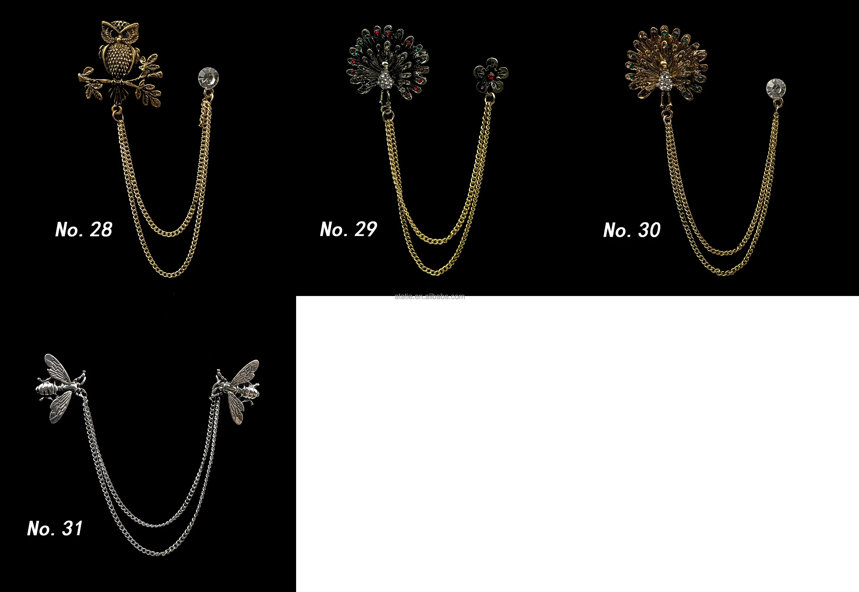 Fashion Gentleman Tassel Brooch for Men Suit Shirt Collar Chain Lapel Pin Lion Dragon Deer Retro Wedding Dinner Accessories