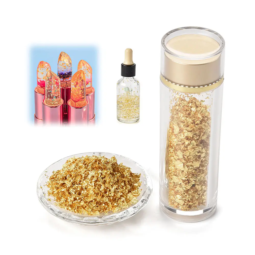 Wholesale Price Metal Gold Leaf Foil Flakes Manufacturer 1G One Bottle 99% 24K Gold Foil For Nails Painting Crafts