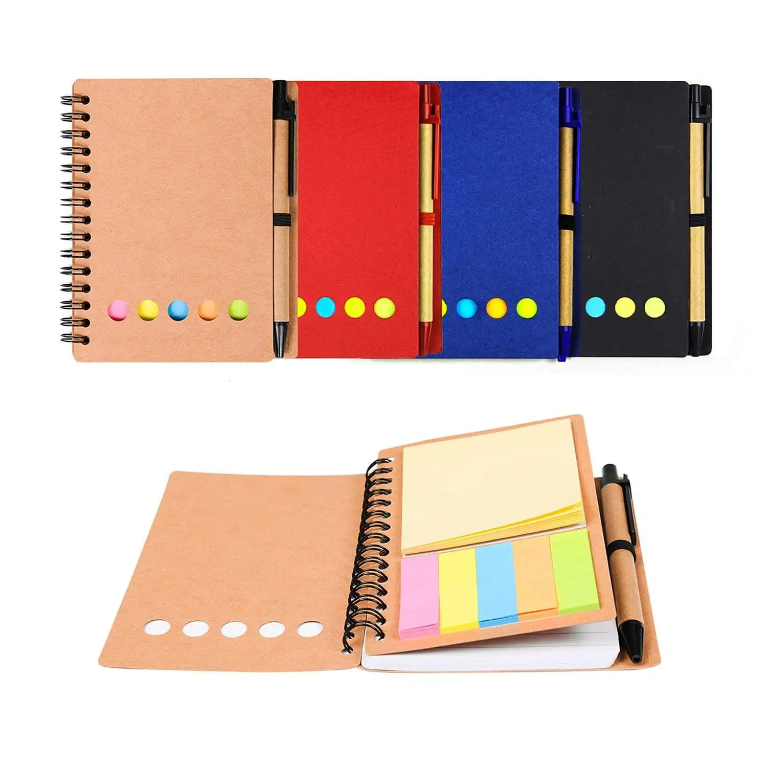 Personal Spiral Eco Memo Sticky Notes Flag Kraft Paper Note book Mini Small Notebook Custom Notepads With Pen And Sticky Note
