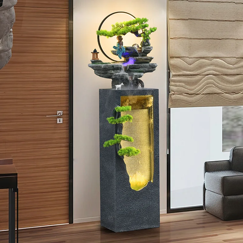 Zen style entrance, simple decorations, living room, Feng Shui wheel, home decoration, flowing landscape, attracting wealth