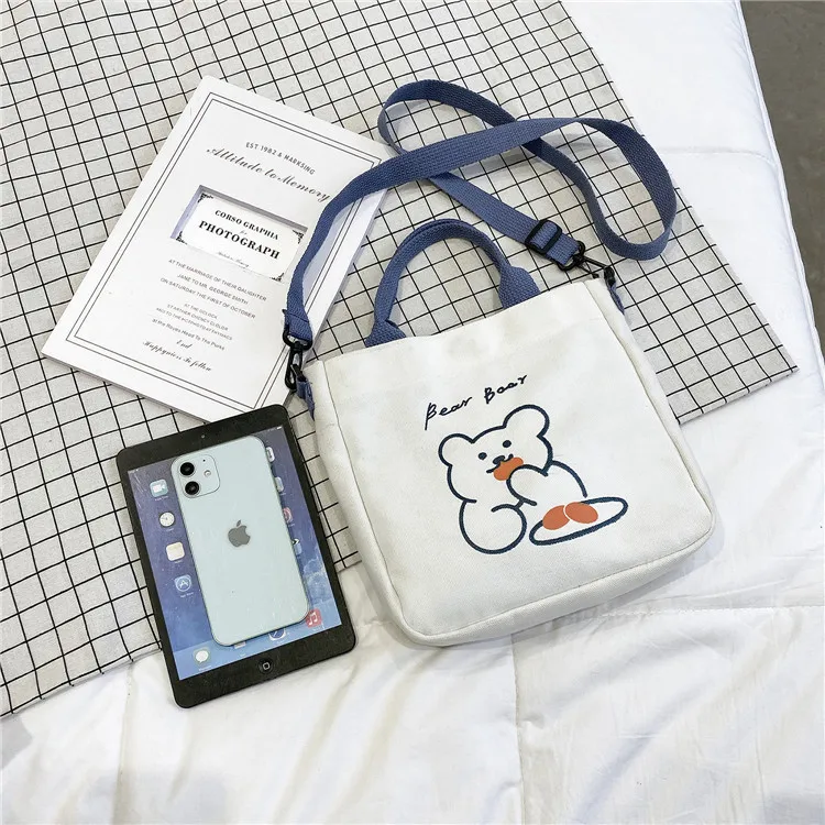 B383 2022 популярная женская сумка-мессенджер с рисунком медведя, модная маленькая сумка-тоут, женские холщовые сумки через плечо