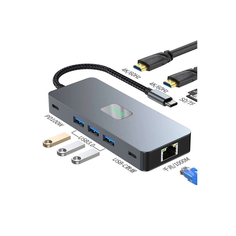 Лучшее качество 10 в 1 3,0 USB-C 8-в-1 концентратор с USB зарядной станцией док-станция