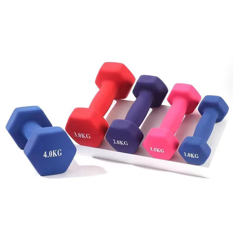 Wholesale High quality Neoprene Dumbbells Factory Manufacture Color Cast Iron Rubber Coated Hexagonal Dumbbell Suit WIth Rubber