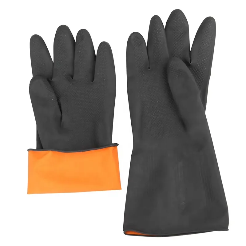 32 CM custom logo black orange color waterproof oil acid chemical resistant cheap prices industrial latex gloves