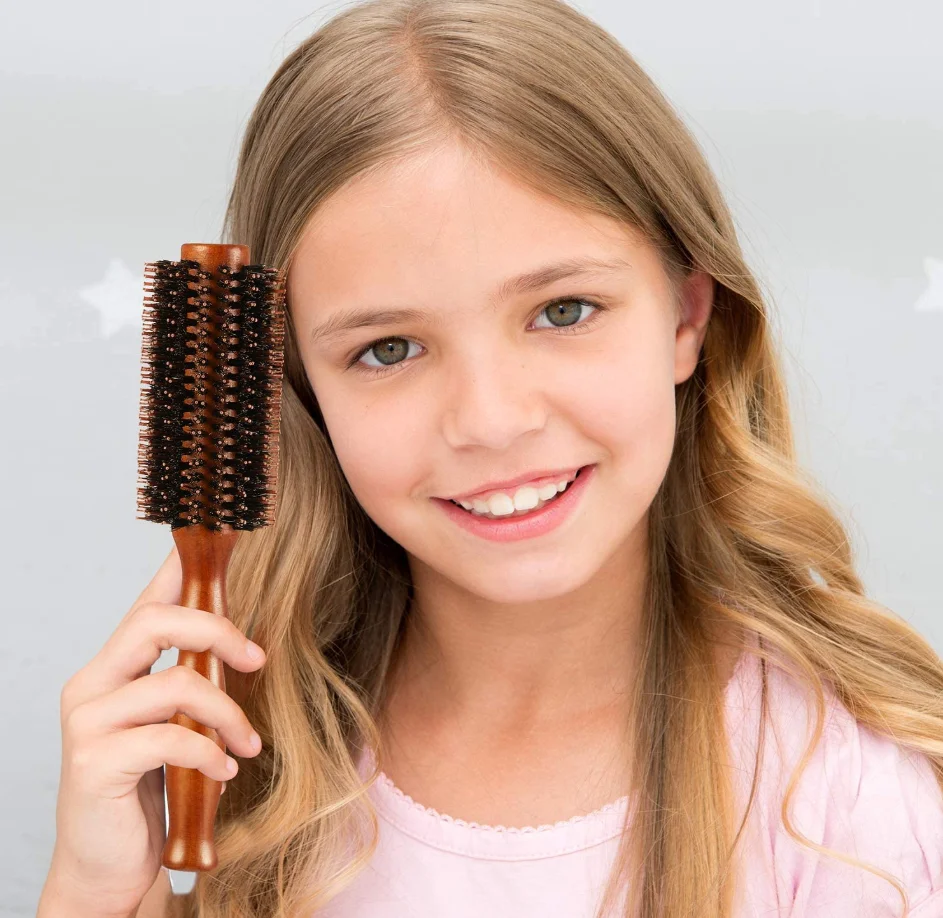Natural Wooden Handle for Women and Men ,Blow Drying to Style Curl Hair Boar Bristle Round Styling Hair Brush