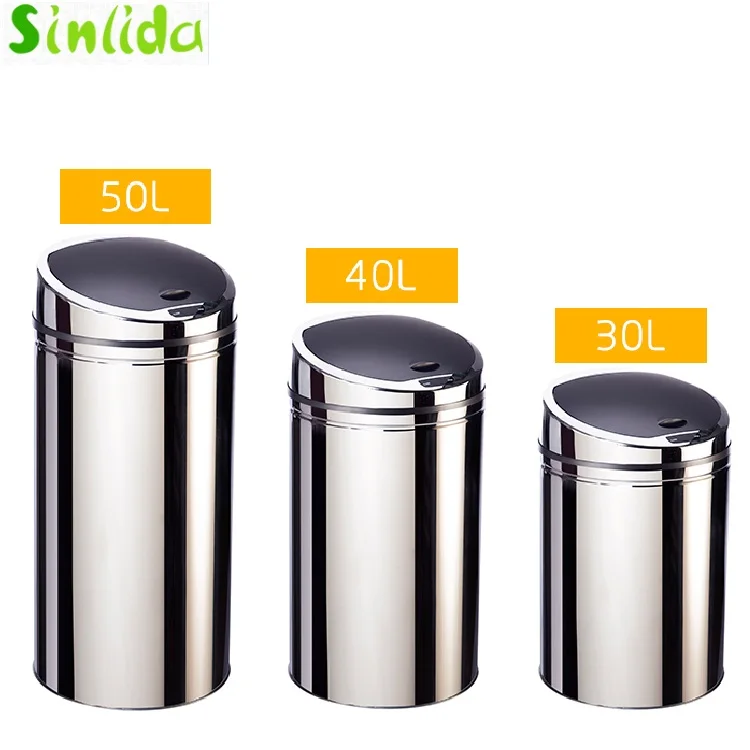 Infrared Sensor Dustbin Garbage Bin Trash can Waste bins with half-chromed round top cover