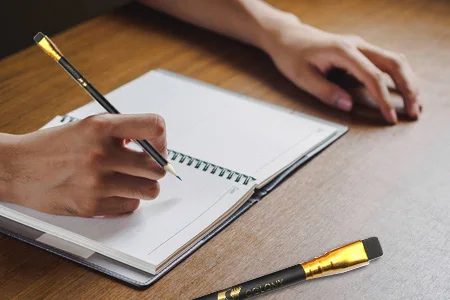 Black Color Printing Golden Logo High Quality Hotel #2 HB  Custom Printed Pencil With Flat Rubber Eraser For School And Office