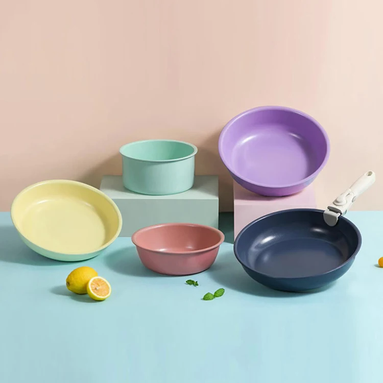 Wholesale china cookware manufacturer coated aluminum ceramic non stick kitchen cook pan cookware set with detachable handle