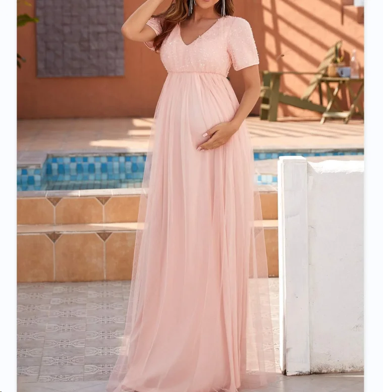 Latest design women dresses breastfeeding pregnant long sleeve maxi maternity mermaid wedding dress photoshoot