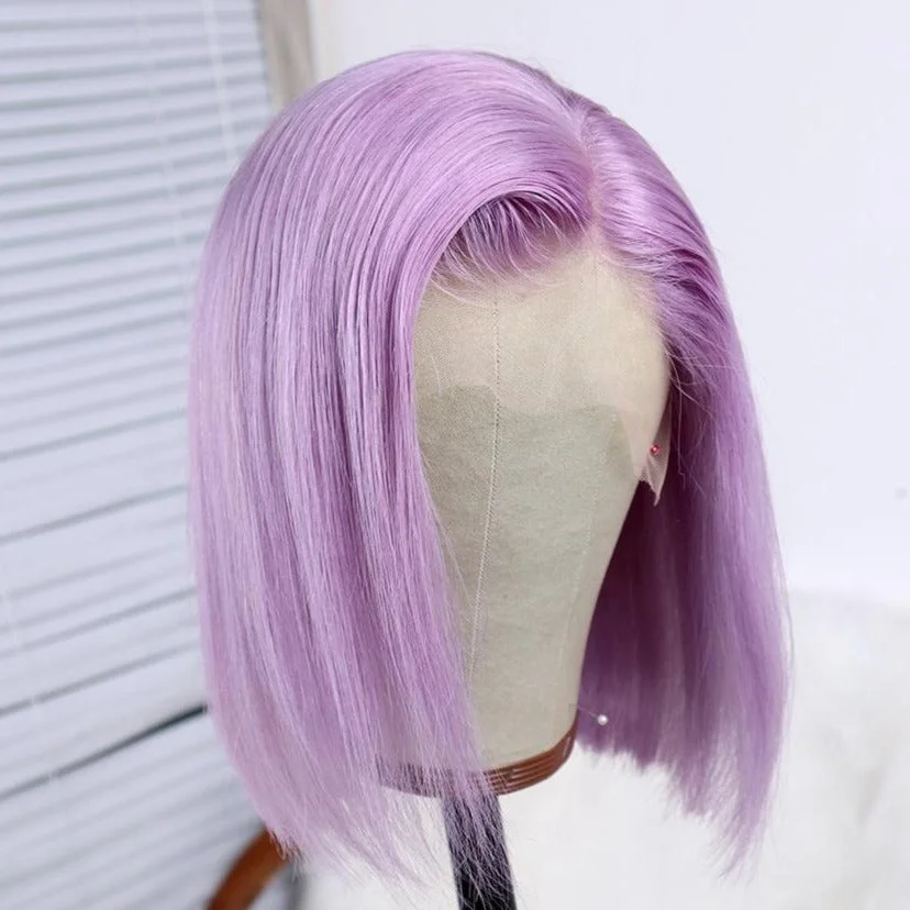 Eli Hair New Arrival Fairy Light Purple Fashion Color Lace Front Bob Wigs Customized pink bule red orang colored human hair wigs