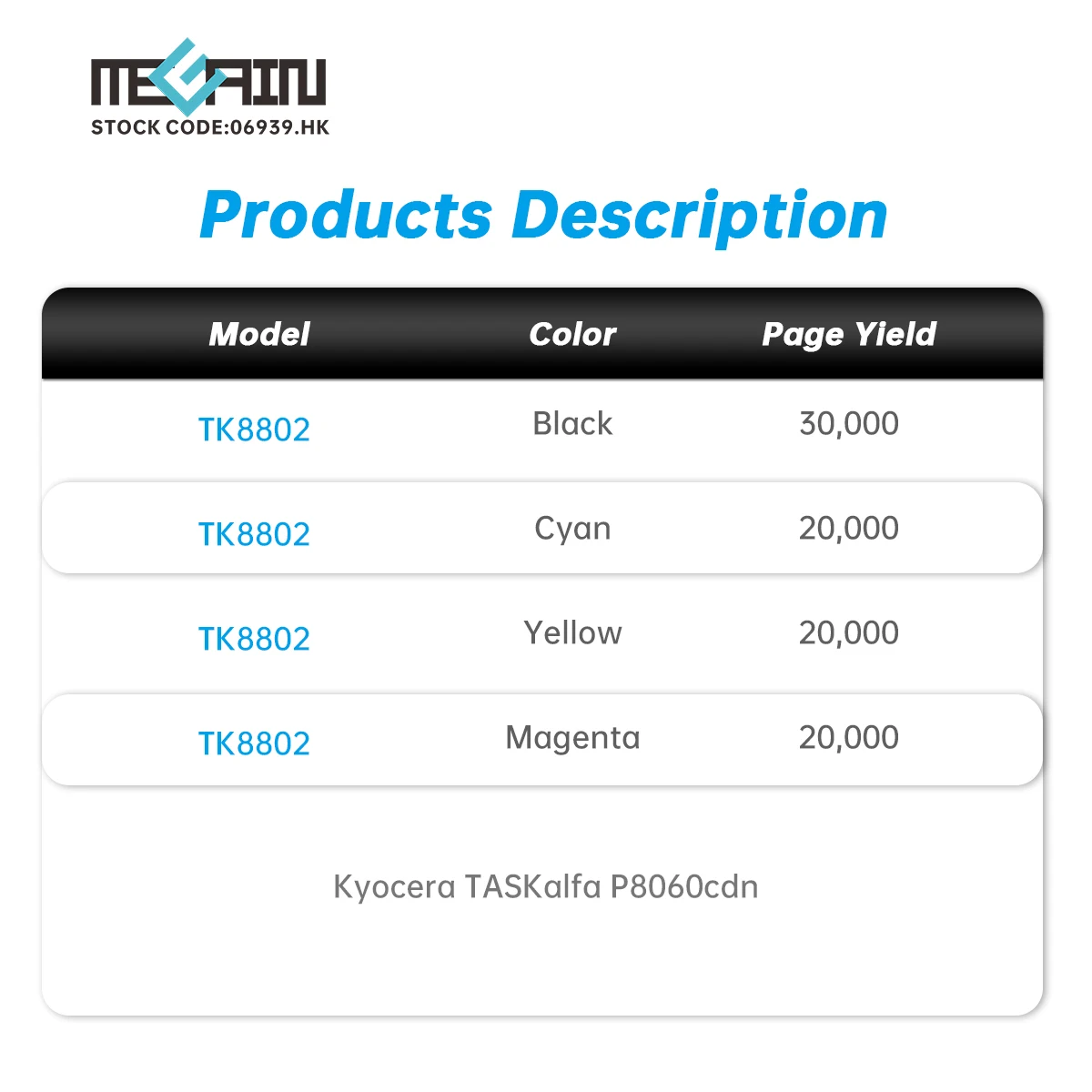 TK-8802 compatible toner cartridge for Kyocera TASKalfa P8060cdn Premium Toner cartridge