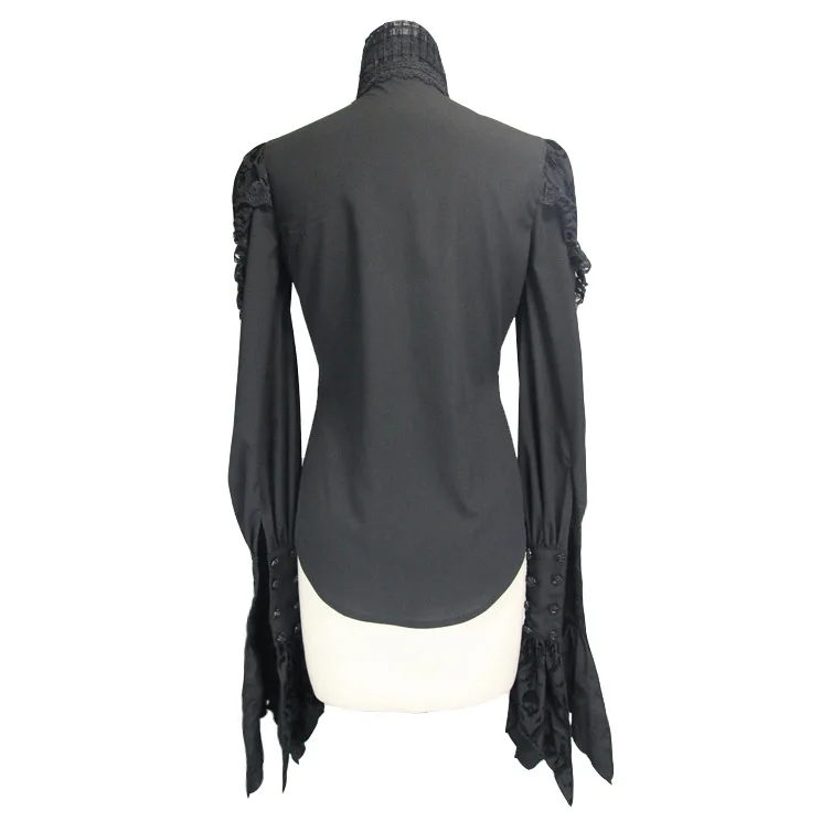 SHT011 Devil fashion shrunk high collar sharp cuff gothic women skull pattern printing chiffon blouse