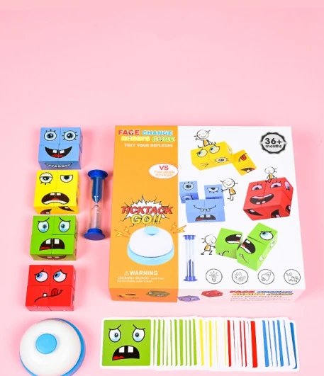 Hot Selling Kids Wooden Cube Toys Two-player Battle Game Face Change Magic Cube