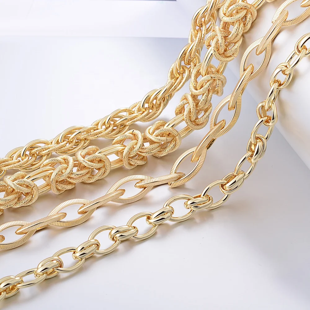 Shinny 18K Gold PVD Plated Brass Chain Bulk Flat Cable for Necklace Bracelet Wholesale Raw Chains for Jewelry Making Findings