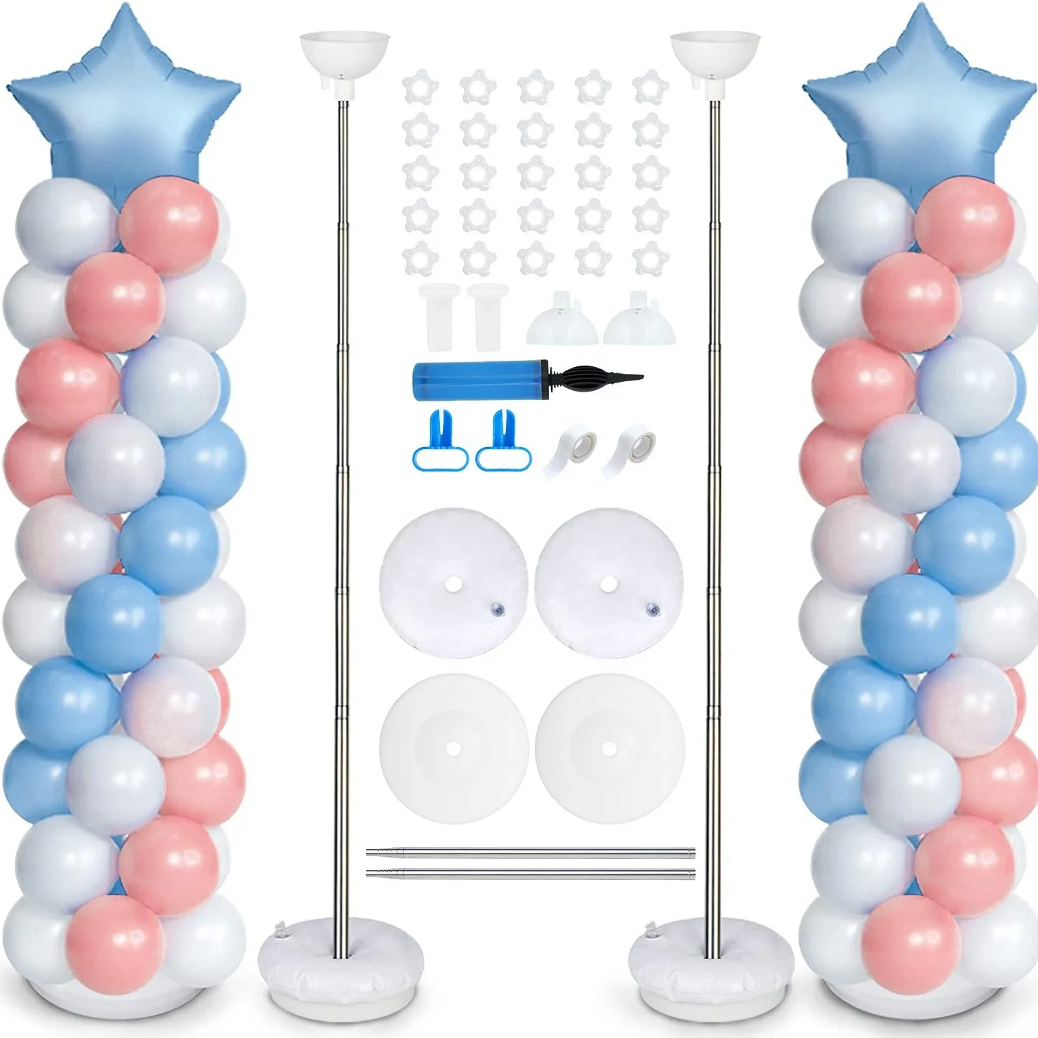 YA SHINE Reusable Metal Telescopic Design Telescoping Balloon Stand Set of 2 Balloon Column Stand Kit