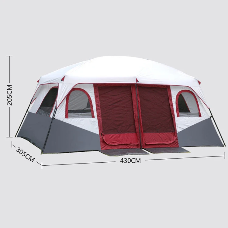 Large Luxury Double Layer 2 Bedrooms 1 Living Room 6-12 Person Family Multifunctional Rainproof Outdoor Tent For Camping
