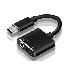 2 in 1 Type C to 3.5mm Audio Jack Headphone Adapter compatible with Analog smartphones with Braided Cable Aluminum