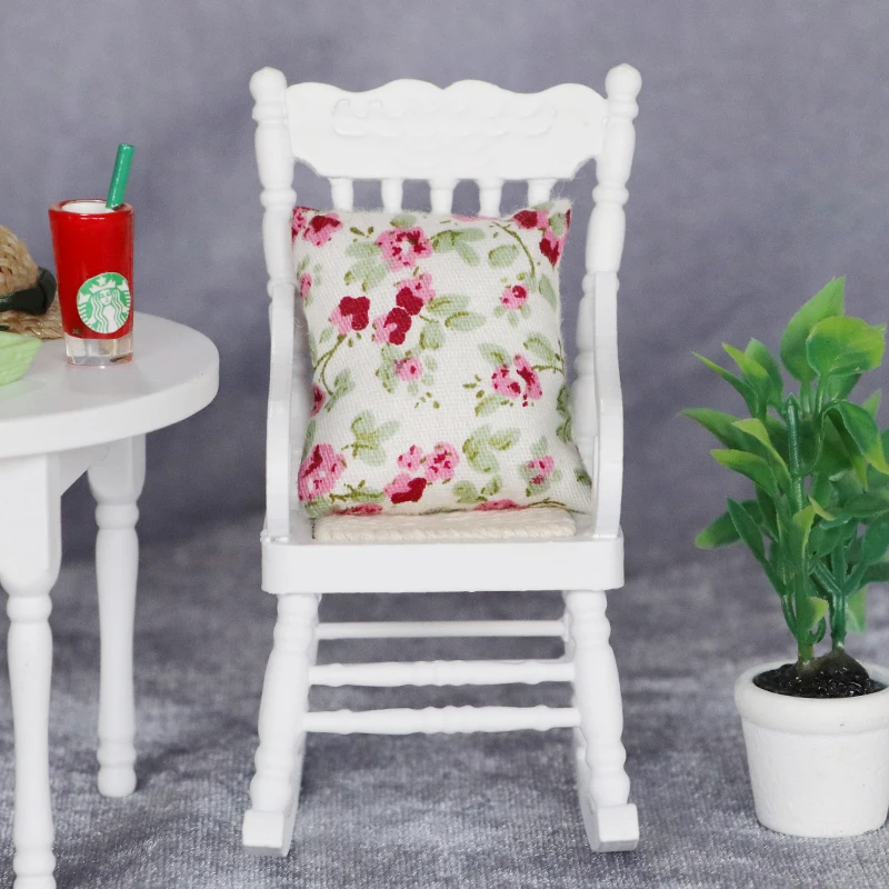 1:12 doll house dollhouse mini furniture model classic rocking chair White/mahogany color
