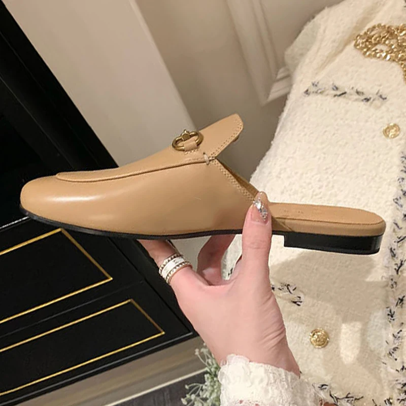 High Quality Lady Leather Mules Slipper Outdoor Casual Wear Summer Women Genuine Leather Flat Mules Shoes