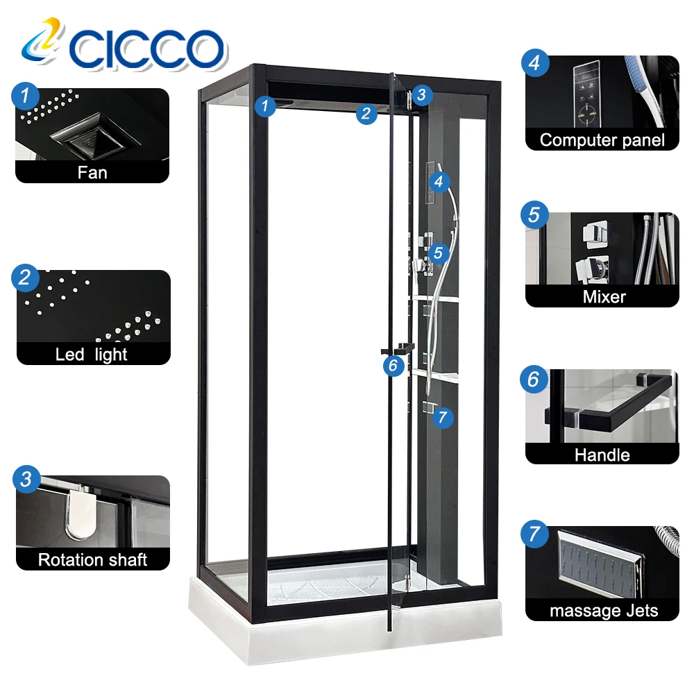Wholesale  Safety Glass Framed  Black FrameShower Room Square  Indoor Steam  Bathroom Shower cabin