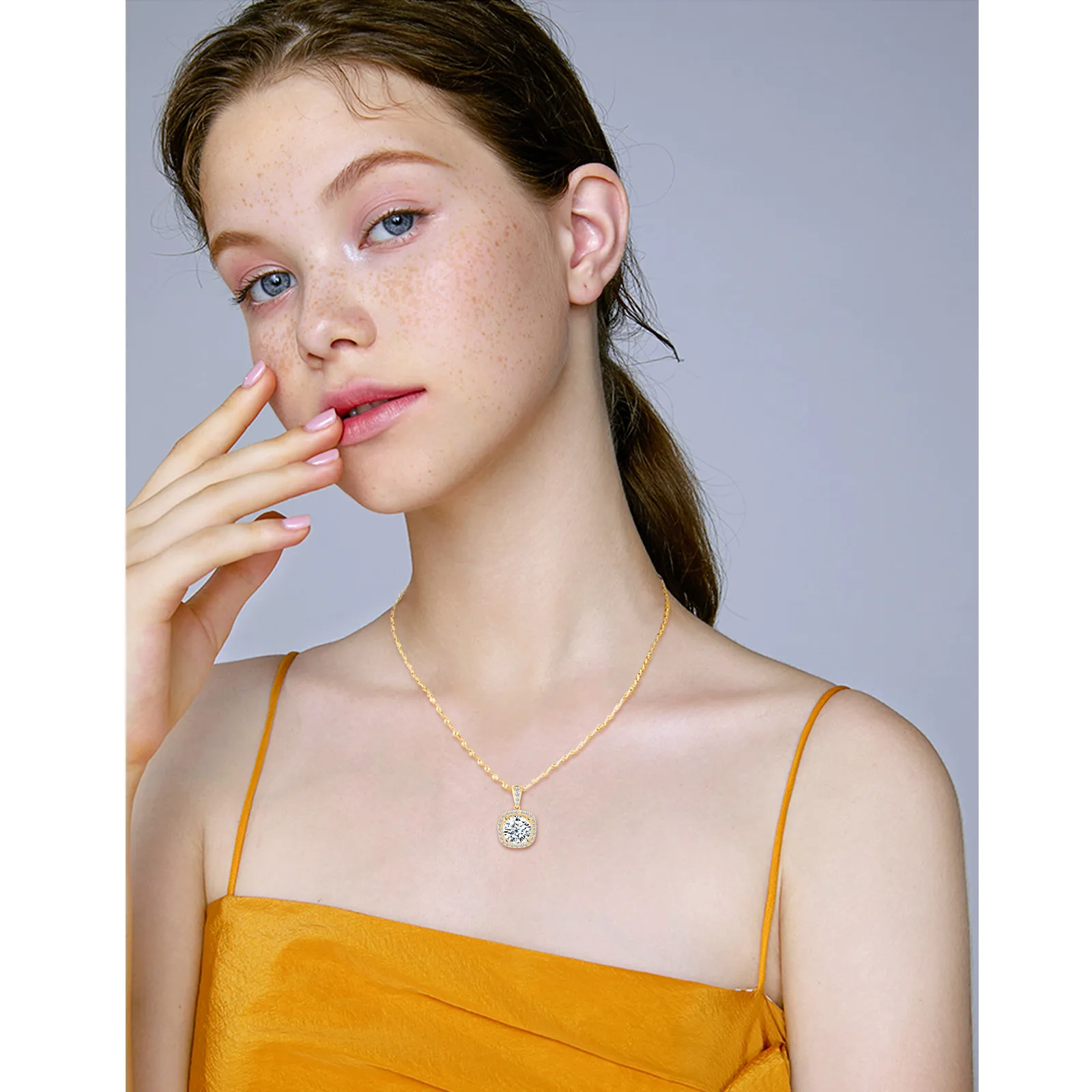 Fine Jewelry Solid 14k Real Gold Necklace Square Stone 14k Gold Necklaces