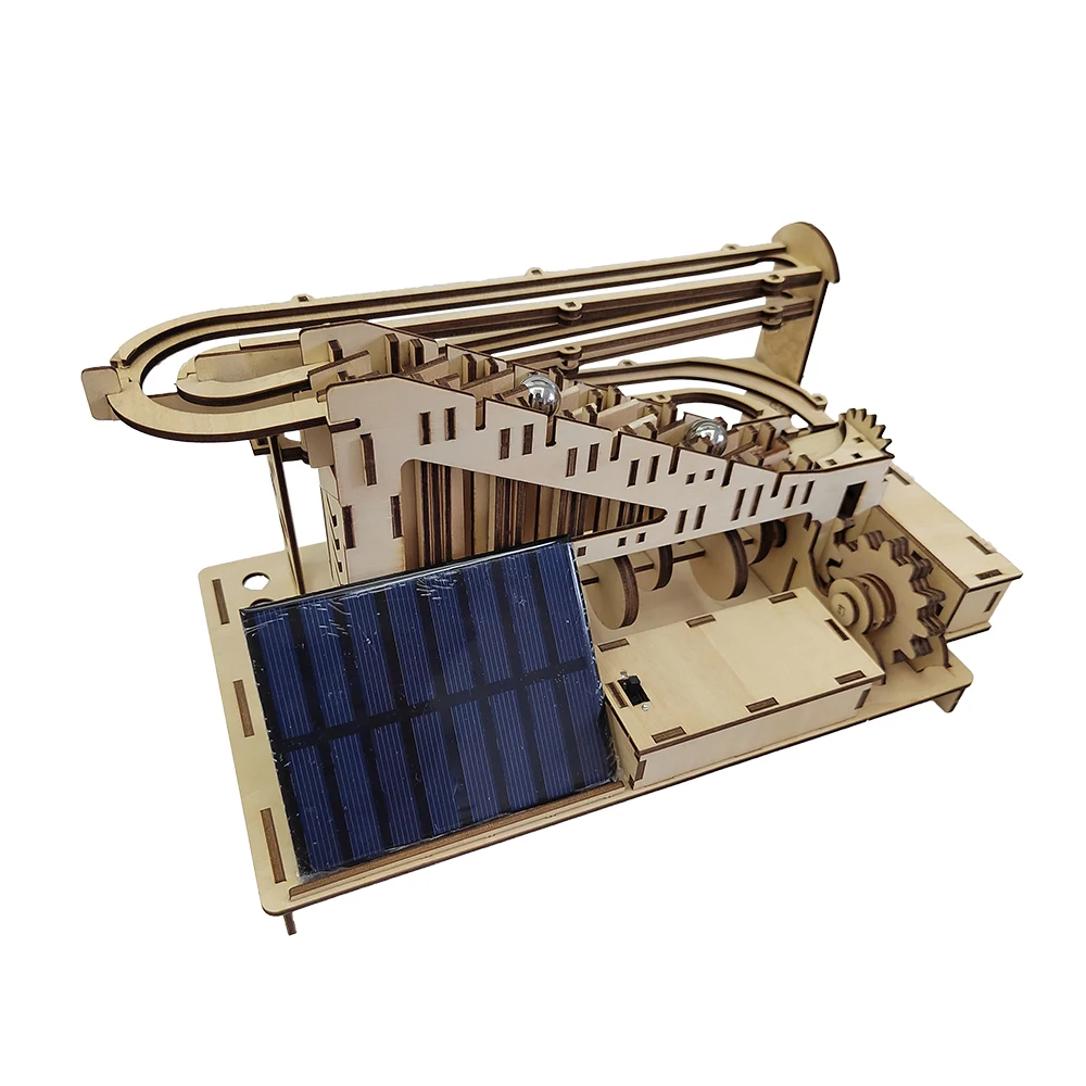 Wholesale Classic Wooden DIY Marble Run Mechanical Race Game Gear Driven 3D Puzzle Solar Energy Kids Toys Assembly Model
