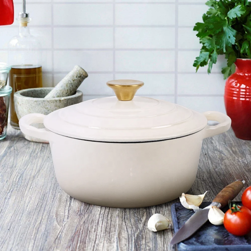 Cookercool hot sell cast iron white enamel nonstick kitchen cookingware pots sets with Gold