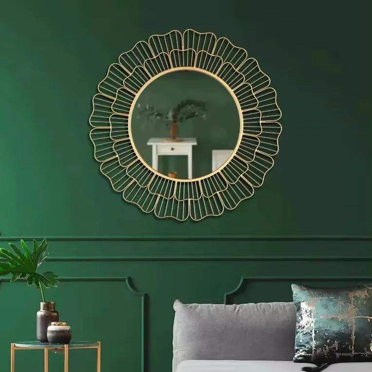 71cm large iron Modern creative home furniture decorative wall mirrors wall hanging round gold mirror for living room FOR SALE