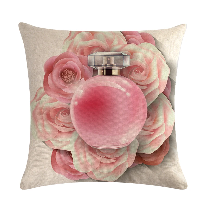 
45cm*45cm Hand Painted Flowers Lipstick Bottles Cushion Cover and Sofa Pillow Case 