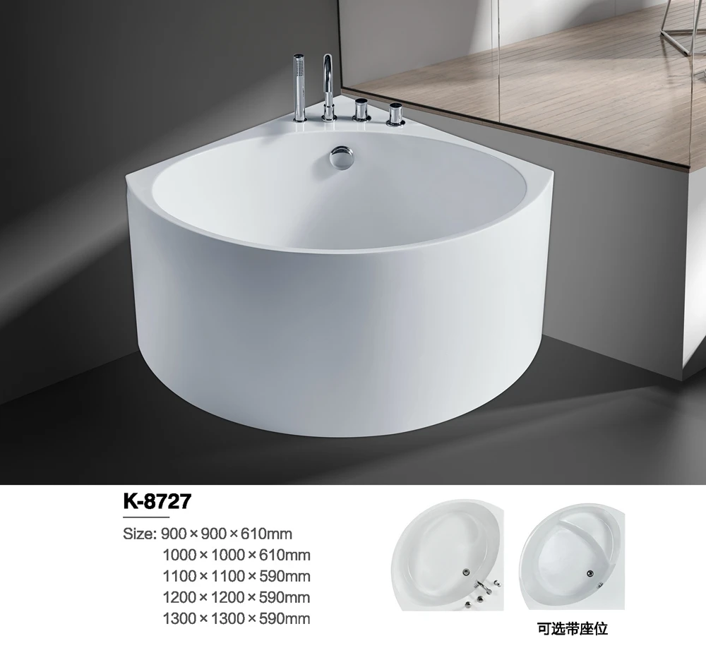 Wholesale Custom Indoor Bath Tub Soaking Free Standing Corner 1000mm round bathtub acrylic white