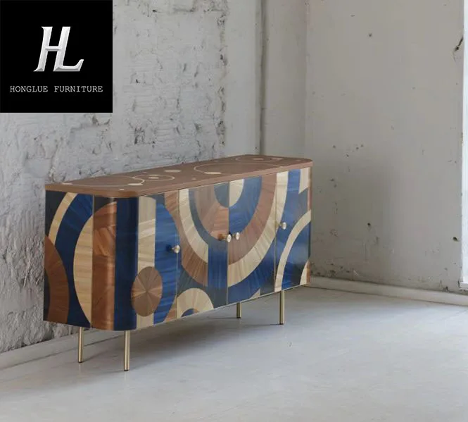 Collection level black and white elegant color matching lacquer wood hand-painted medieval French dining sideboard