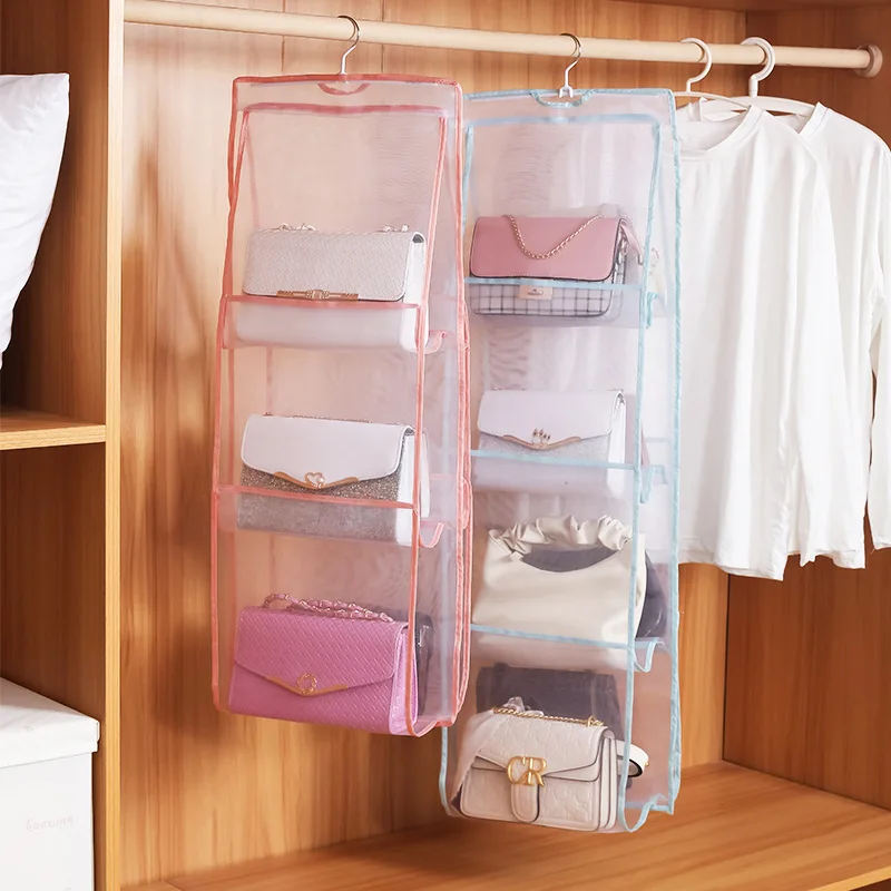Custom Folding 6 8 Pockets Oxford Cloth Hanging Storage Bag For Handbag Purse With Transparent PvC