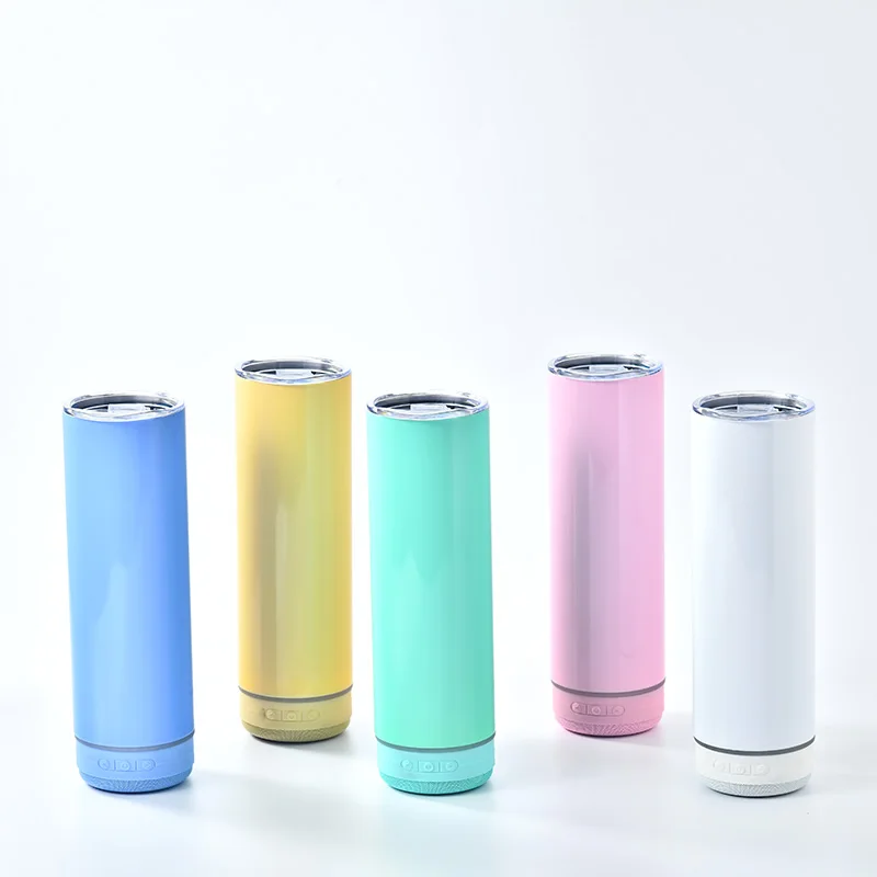 New 20oz Usb Charging White Sublimation Blanks Straight Water Bottle Non Tapered Speaker Music Cup Tumbler