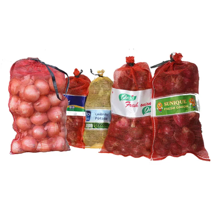 hot sale in USA Drawstring tubular 25 KG 50 KG PP leno garlic red onion mesh bags