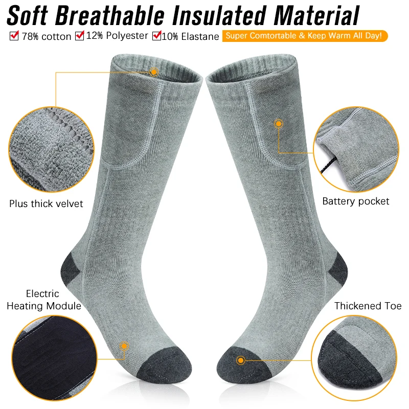 Custom Winter Electric Self Heated Sock Chaussettes Chauffantes Usb Rechargeable Battery Heated Socks