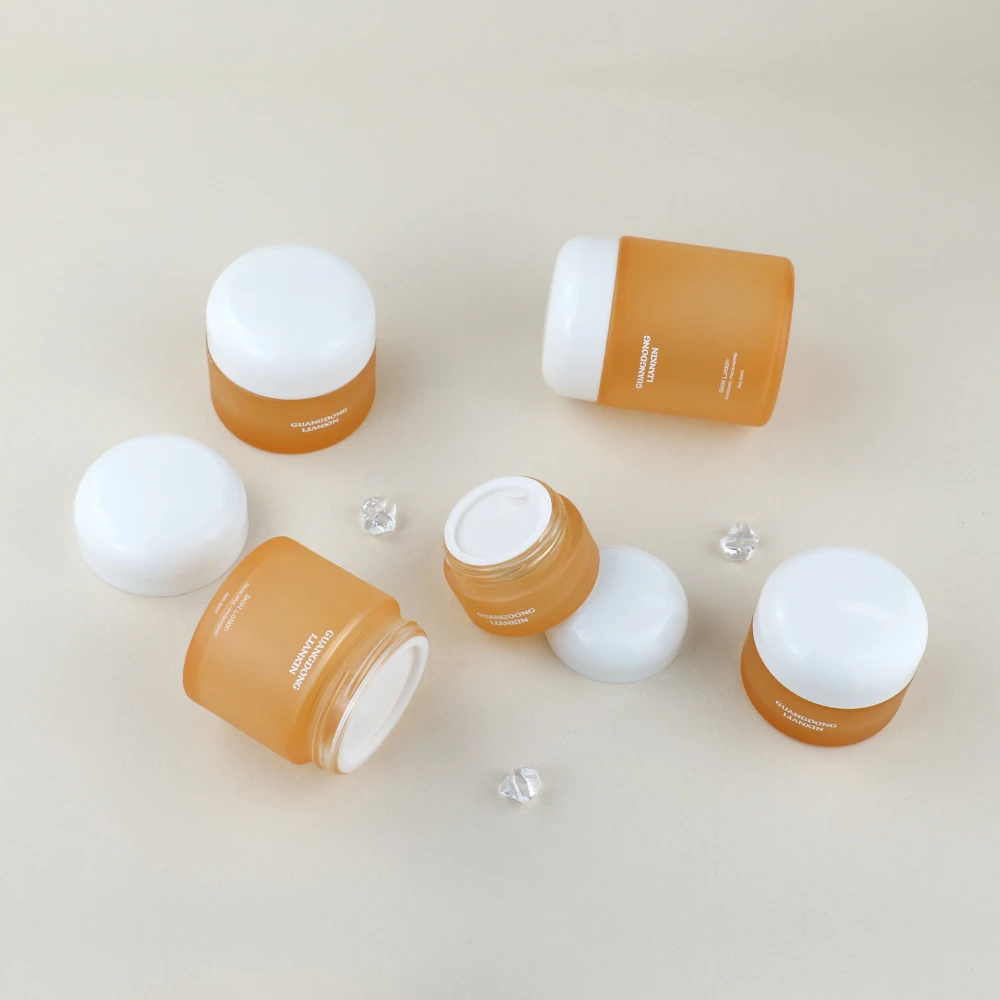 100g Empty Cosmetic Eye Cream Jar 50ml Color Frosted Cosmetics Glass Skin Care Cream Gold Lid Jar