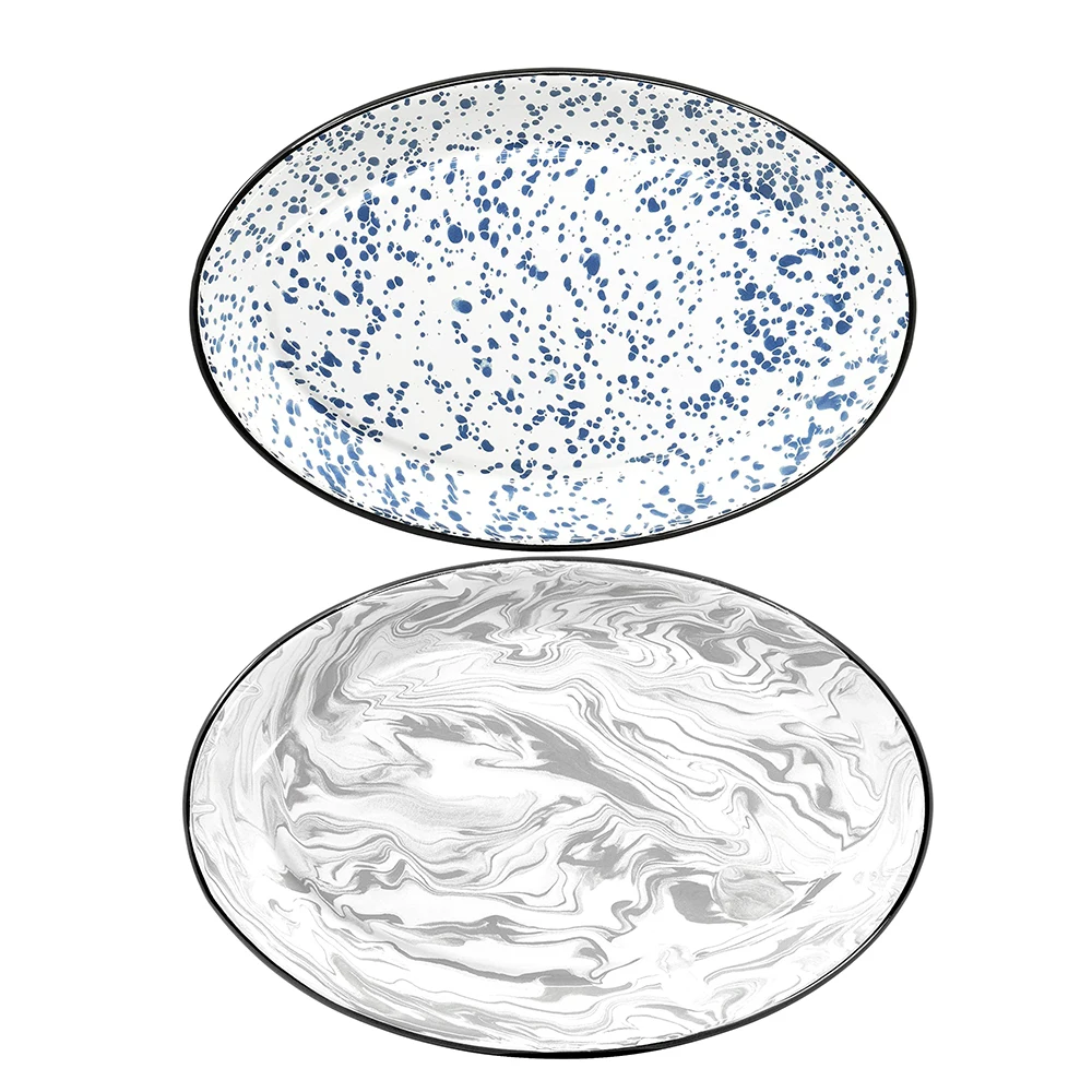 Hot sale food safe Custom Logo White Colored Splash Design splatter pattern Cast Iron Steel Enamel Dinnerware