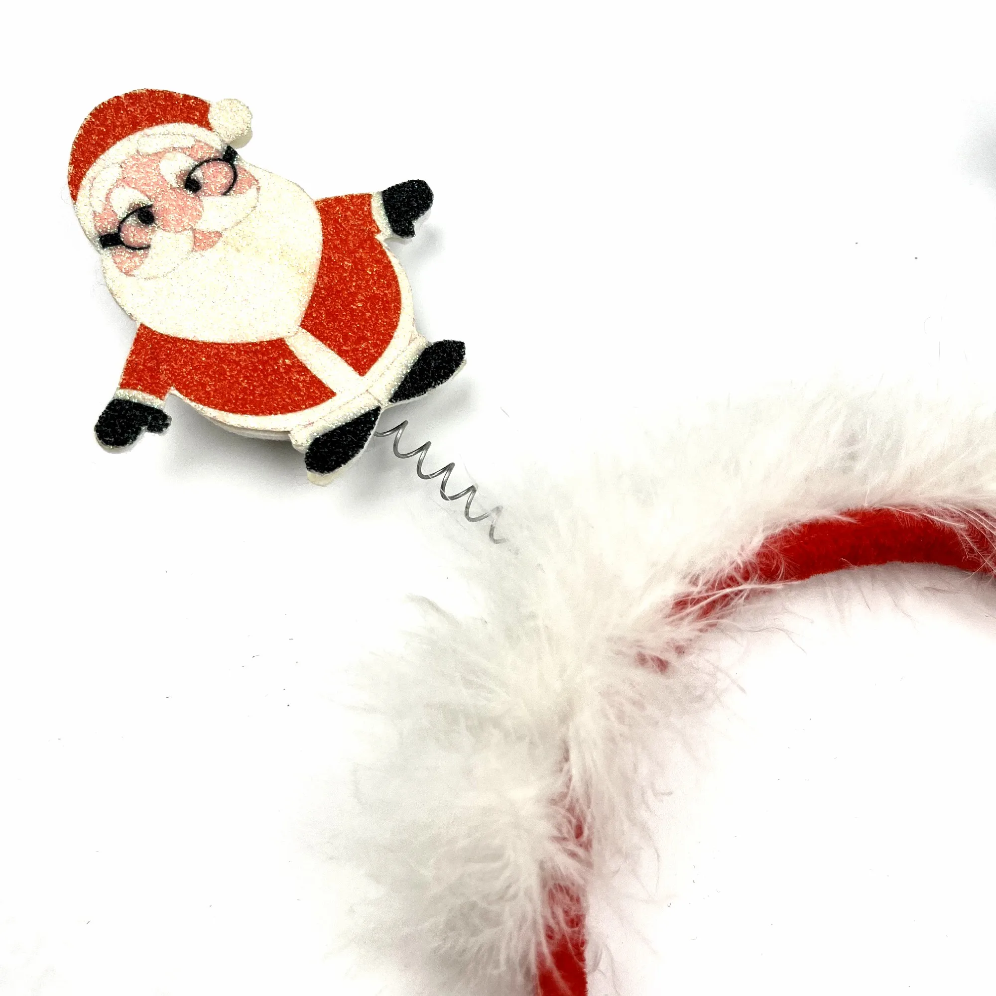 Factory Custom Santa Claus Spring Shaking Father Christmas Glitters Snowman Elk Feather Xmas Marabou Headband