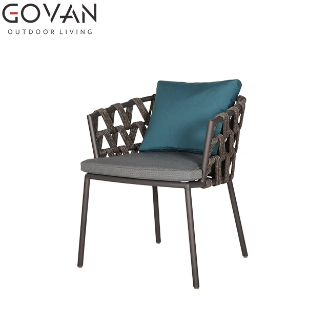 
Modern outdoor dining furniture hotel villa home restaurant aluminum with outdoor belt rope woven leisure garden dining chair 