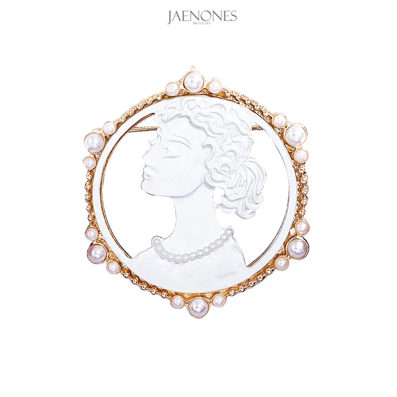 JAENONES Brand Factory Fashion Alloy Luxury Vintage Small Brooches Pearl Cameo Brooch For Women