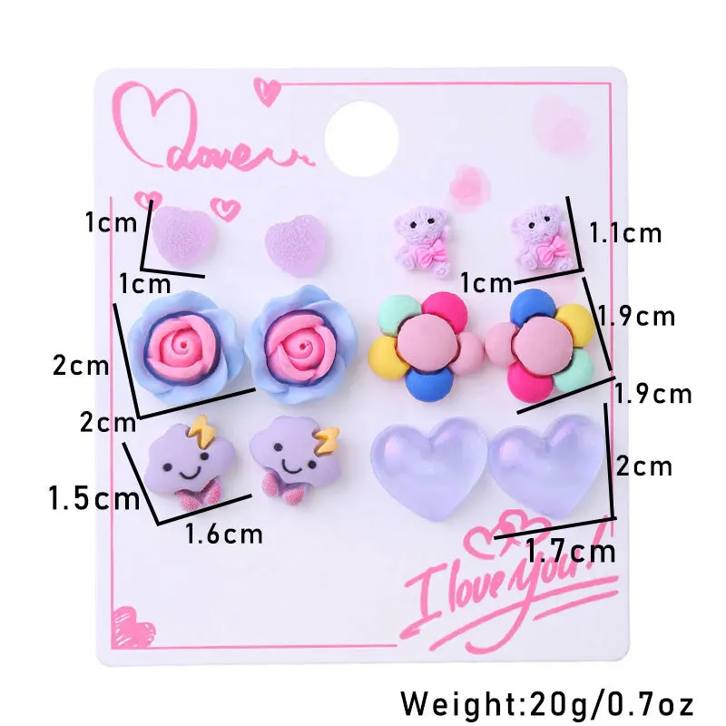 Finetoo Cartoon Solid Color Cute Acrylic Small Stud Earrings Creative Carrot Flower Animal Earrings Set for Women Girls