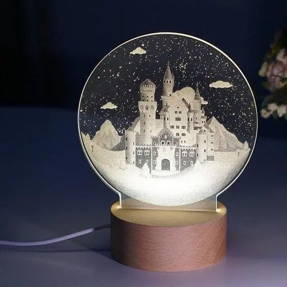Christmas Gift USB Wooden Base Lamp Led Round Oval Wood Base For Acrylic 3D Night Light