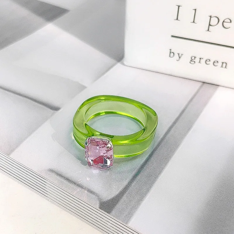 2021 new spring and summer transparent ring acrylic gem resin candy color ring wholesale