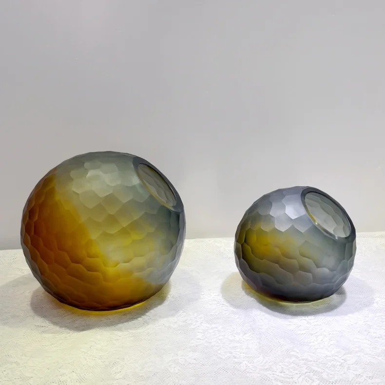 Home Accessories Office Desktop Flower Vase Nordic Light Luxury Modern Small Brown Cut Glass Vases