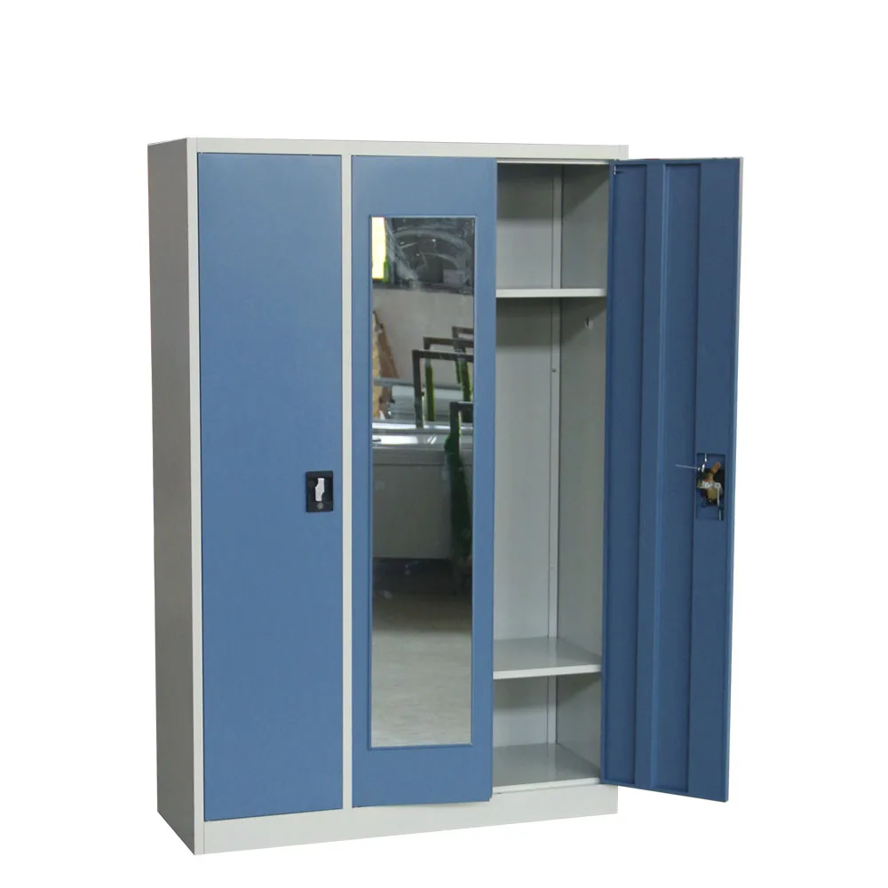 GDLT Factory custom high quality steel modern 3 door wardrobe locker metal wardrobe with a mirror