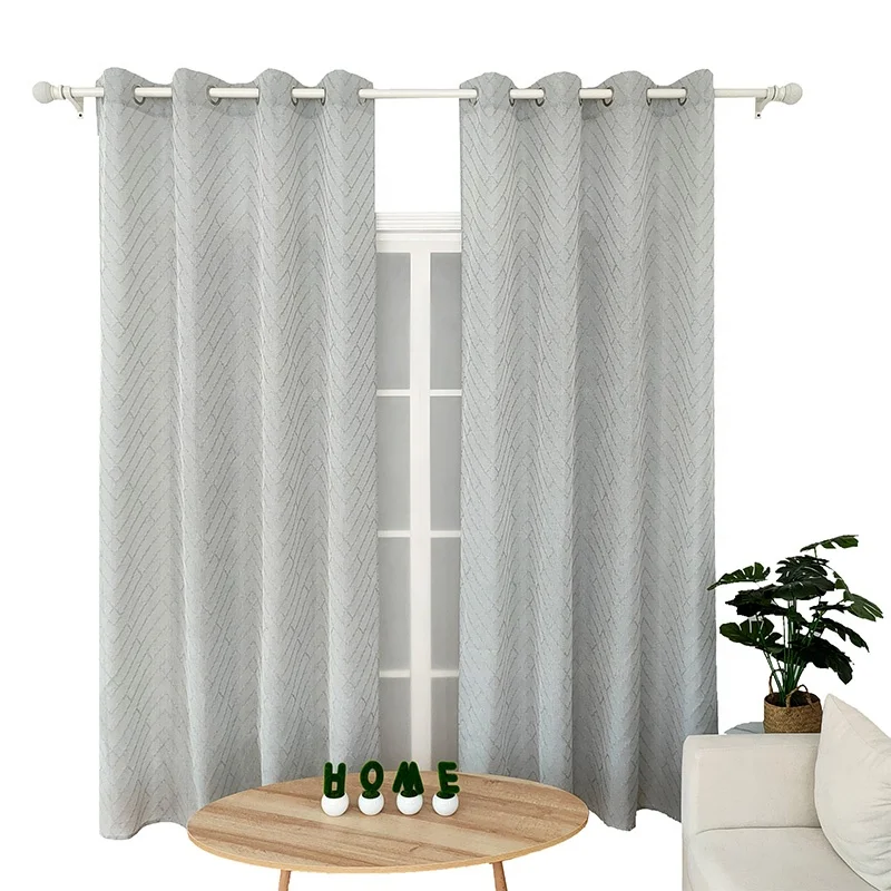 New High Quality Light Blue Geometric lattice Pattern  Simple modern Linen Curtains Bedroom Living Room Curtains