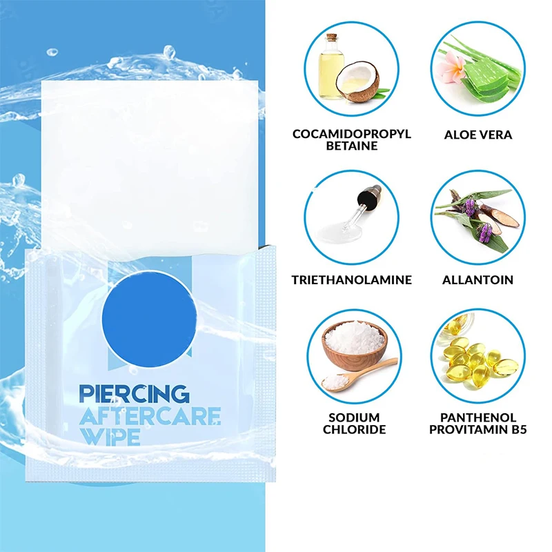 Private Label Latex Free Saline Solution Keloid Bump Piercing Aftercare Wet Wipes